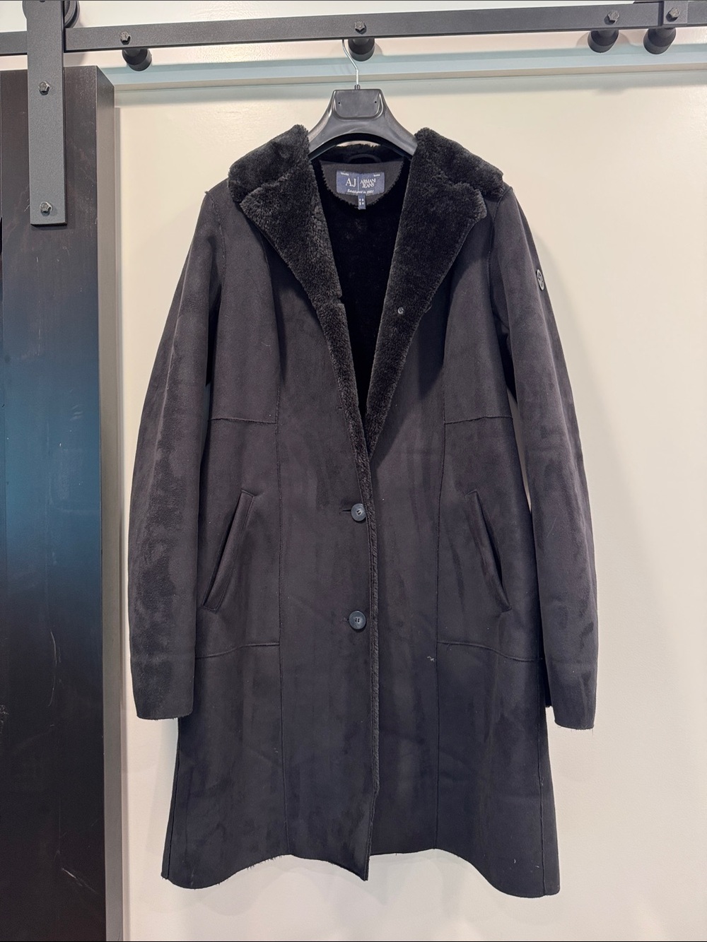 A/X Armani Exchange Black Faux-Shearling Trench Coat